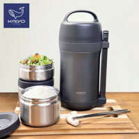 Bộ hộp cơm giữ nhiệt Kaiyo 1600ml bằng inox 304 kèm hộp đựng đũa (màu ghi)