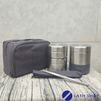 Bộ Hộp Cơm Giữ Nhiệt Lock&Lock 1.150ml (450ml*1, 420ml*1, 280ml*1 Kèm Đũa Và Túi Xách) Giữ Nhiệt 6h