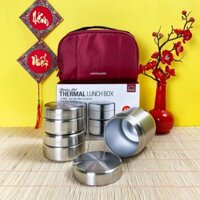 Bộ hộp cơm giữ nhiệt lock&lock LHC8015 inox 304, gồm 3 hộp bằng inox kèm đũa tặng túi giữ nhiệt