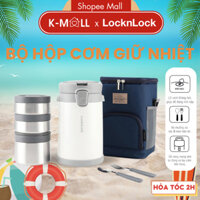 Bộ hộp cơm giữ nhiệt LocknLock LHC8039 2L Màu Trắng có túi đựng, 3 hộp đựng và bộ muỗng nĩa - K-MALL