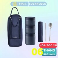 Bộ Hộp Cơm Giữ Nhiệt LocknLock 3 Ngăn Kèm Túi Thìa Muỗng Pump Vacuum Lunch Box LHC8052S01 – T2Cmall