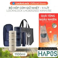 Bộ hộp cơm giữ nhiệt LocknLock 1.1L Chính hãng 3 ngăn, Kèm túi đựng muỗng đũa, giữ nhiệt lâu - HAPOS MALL OFFICIAL