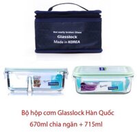 Bộ hộp cơm Glasslock 715ml và 670ml kèm túi giữ nhiệt