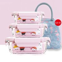 Bộ Hộp Cơm Thủy Tinh, hộp cơm văn phòng Kèm Muỗng Đũa inox - zapateria888