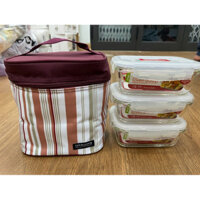 BỘ HỘP CƠM THUỶ TINH KÈM TÚI GIỮ NHIỆT LOCK&LOCK LLG422S3 (3x380ml)