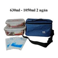 bộ hộp cơm thủy tinh lock&lock chia ngăn kèm túi giữ nhiệt - bộ hộp cơm thủy tinh lock&lock