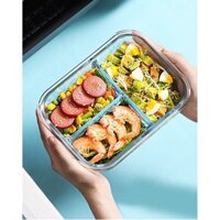 Bộ Hộp Đựng Cơm Thủy Tinh 3 Ngăn tặng kèm túi giữ nhiệt và bộ thìa đũa inox cao cấp