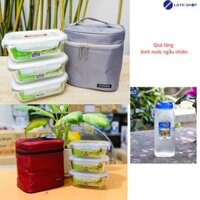 Bộ Hộp Đựng Cơm Thuỷ Tinh Lock&amp;Lock Có Túi LLG422S4 3 Hộp 380ml Kèm Bình Đựng Nước