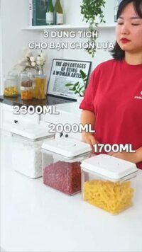 Bộ hộp thực phẩm trong HOKORI nhựa VIỆT NHẬT cao cấp - Nút nhấn mở nắp chân không, Đựng gia vị, đồ khô, hạt - 6518+19+20