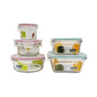 Bộ hộp thủy tinh GLASSLOCK ( tròn 3 món 160+350+710ml  và vuông 2 món 490 +900ml ) GL1880