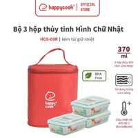 Bộ hộp thủy tinh hình chữ nhật Happy Cook 3pcs 370ml HCG-03R - nắp màu trắng
