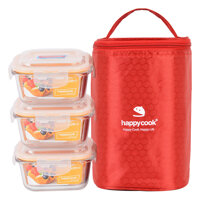 Bộ Hộp Thủy Tinh Vuông HappyCook 3pcs 520ml HCG-03SBE