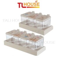 Bộ hũ gia vị nhựa nắp lật SHUNMEI 300ml cao cấp kèm thìa, lọ đựng mắm muối họa tiết Happy bears – TALI HOUSE