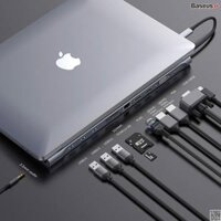 Bộ Hub chuyển đa năng 11 in 1 Baseus Enjoyment Series Type C LV502 cho Laptop/ Macbook ( Type-C to HDMI/ VGA/ USB 3.0/ Card Reader/ RJ-45/AUX 3.5mm, New Upgrade Model 2019)