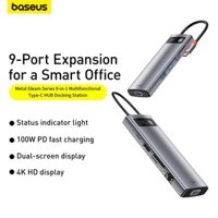 Bộ Hub chuyển đổi 9 in 1 Baseus Gleam Series Cổng USB + HDMI + VGA + Type-C + Mạng Lan RJ45 + Cổng SD/TF