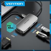 Bộ Hub chuyển đổi Vention USB C sang HDMI VGA USB C 4K 1080P tương thích laptop táo Pro tablet táo Pro Dell XPS