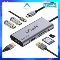 Bộ Hub USB C QGeeM 7 trong 1 4K Type C sang HDMI, 3 x USB 3.0, 1 x USB-C sạc nhanh PD 100w, 1 khe đọc thẻ SD&amp;TF tương thích với MacBook Pro 1315 Thunderbolt 3, 2018 Mac Air, Chromebook Type C Adapter - Hàng Chính Hãng