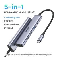 Bộ hub USB UGREEN chia 3 Cổng USB C 4K HDMI 5 trong 1 type C OTG