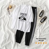 Bộ Jogger Line Phối Áo Thun Tay Lỡ I Hate Unisex S5