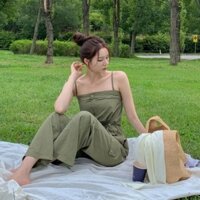 Bộ jumpsuit 2 dây quần ống rộng túi hộp eo rút dây xuất Hàn