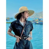 Bộ Jumpsuit Jean Cổ Sơ Mi Liền Quần Phong Cách Hàn Quốc QC Kèm Thắt Lưng Sang Chảnh Mùa Hè