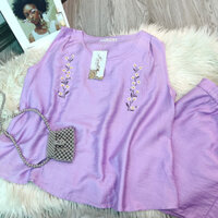 Bộ Karoll chất linen quần đùi áo sát nách NH23.049