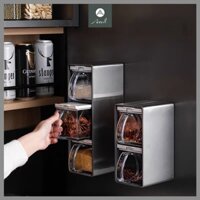 Bộ kệ inox 304 kèm sẵn hộp đựng gia vị, muỗng JIANXIA