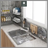 Bộ kệ nhà bếp inox 304 dán tường gồm kệ hũ gia vị giá để dao đũa móc treo muỗng, bộ kệ chén đĩa đồ gia dụng