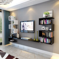 Bộ Kệ Treo Tường TiVi Loa Đài GP27 - 240cm - Trắng đen