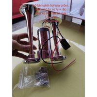 Bộ kèn sinh hơi mạ Crom, còi tạo hơi 2 loa mạ crom cho xe chỉ cần ắc quy 12v 24v kèm rơ le + rắc