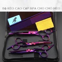 Bộ kéo 4 món cắt tỉa lông chó mèo, kéo cong kéo thẳng kéo lược cắt lông chó mèo