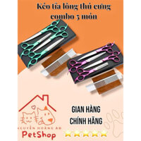 Bộ kéo cắt tỉa lông cho Thú Cưng 5 món Bộ dụng cụ kéo cắt lông cong và cắt lông thẳng kèm Lược