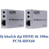 Bộ kéo dài 4K HDMI Extender 60m R/L Audio qua cáp mạng LAN Cat PCM-HDX60