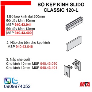 Bộ kẹp kính dày 12mm cho cửa trượt Hafele 940.43.400
