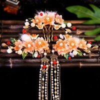 Bộ Kẹp Tóc Bướm Màu Cam Lược Tóc Kính Nhiều Màu Sắc Tóc Bóng Tua Rua Bước Lắc Tóc Phụ Kiện Tóc Hanfu Trang Phục Lược Tóc