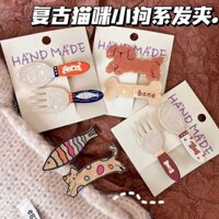 Bộ kẹp tóc hình mèo và chó dễ thương, kẹp tóc hình trái tim ngọt ngào, kẹp tóc đa năng cho phụ nữ H5KC