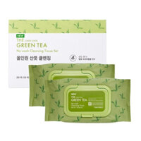 Bộ khăn giấy tẩy trang Tonymoly The Moist Green Tea No-Wash Hàn Quốc, 100 miếng, 2 gói