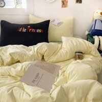 Bộ khăn màu phối màu trơn thêu 4 TRONG 1 Bộ chăn ga trải giường Bộ chăn ga gối đơn / Queen / King Size Tấm trang bị / Tấm phẳng Quilt Cove