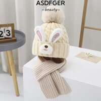 Bộ khăn quàng cổ mũ trẻ em ASDFGER, Mũ len một mảnh hoạt hình lông thú giả, Bảo vệ cổ tai thỏ thời trang dày ấm áp cho trẻ em Khăn trùm đầu mùa đông