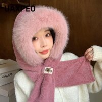 Bộ khăn quàng cổ UAXPEO, Sừng Ram dày sang trọng dành cho nữ Mũ len, Mũ bảo vệ tai thỏ dễ thương mùa đông ấm áp ngoài trời