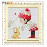 Bộ khâu đóng dấu Bộ dụng cụ may vá DIY - Bé gái, 11CT, 14.5x15in