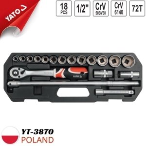 Bộ khẩu và cần xiết lực YT-3870, 18 Cái 1/2"