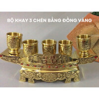 Bộ khay 3 chén bằng đồng vàng, ly chén bằng đồng nguyên chất, khay nước thờ - Đồ Đồng Đại Bái Giá Xưởng