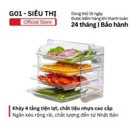 Bộ khay 4 ngăn tiện dụng đựng thực phẩm Hokori trong suốt, khay đựng rau củ, thịt cá, trái cây