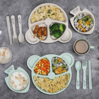 Bộ Khay 6 Món Lúa Mạch Kèm Muỗng, Đũa, Nĩa, Ly, Chén Hình Gấu