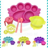 Bộ khay ăn dặm cơm cho bé chống đổ có nắp Hàn Quốc đế hít UINLUI làm từ mía 7 chi tiết 8809