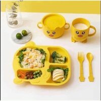 Bộ khay bát ăn dặm  lúa mạch hình con vịt vàng cho bé