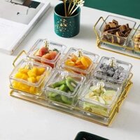 Bộ khay đựng mứt thuỷ tinh 6 ngăn có nắp đậy – nắp meka