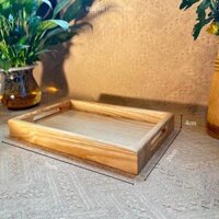 Bộ khay gỗ tần bì đa năng có tay cầm ONGTRE dùng cho nhà hàng, khách sạn, resort - 30x20x4cm vàng