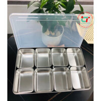 Bộ khay inox 304 đựng topping - gia vị 6 ngăn có nắp